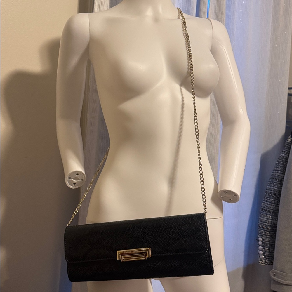 BCBG Generation Carly Crossbody Black Clutch with Gold Accents - Picture 2 of 15